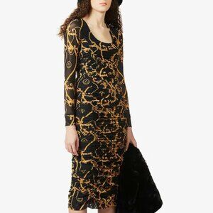 NWOT GANNI Rope Mesh Gathered Ruched Midi Dress in Black $298
